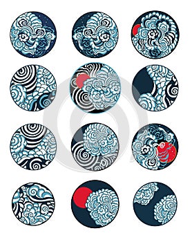 Dragon head and koi carp fish in circle design for tattoo