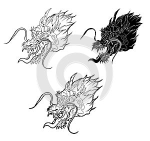 Dragon head and koi carp fish in circle design for tattoo