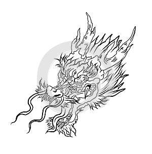 Dragon head and koi carp fish in circle design for tattoo