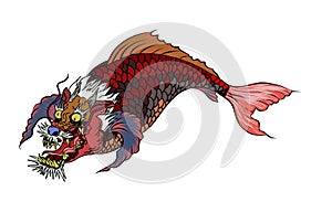 Dragon head and koi carp fish in circle design for tattoo photo