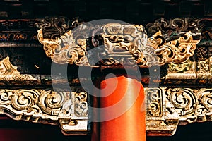 Dragon Head Pillar Carving wood  of Shenyang Imperial Palace in CHINA