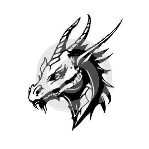 Dragon head vector black and white illustration. Fantastic dragon tattoo template