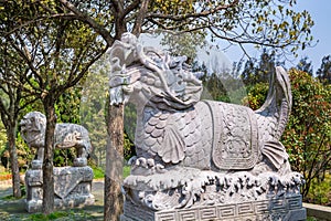 Dragon-headed unicorn called qilin or kylin is a mythical creature the Putuoshan, Zhoushan Islands,  a renowned site in Chinese