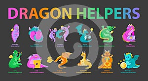 Dragon Helpers collection. Vector illustration.