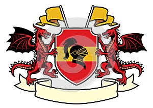 Dragon heraldry set in classic coat of arms style