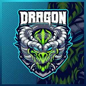 Dragon Horn mascot esport logo design illustrations vector template, Beast logo for team game streamer youtuber banner twitch