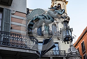 Dragon on the house in Barcelona, Spain.