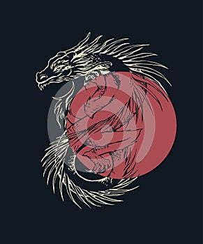 Dragon ink illustration graphic print design