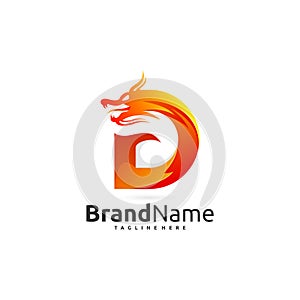 Dragon and Letter D combination shape logo design concept,