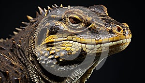 Dragon lizard, dangerous and poisonous, scales patterned like animal markings generated by AI