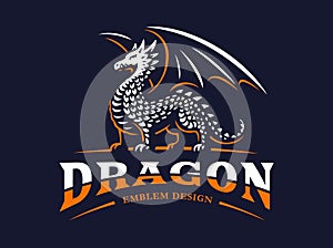 Dragon logo - vector illustration, emblem on dark background