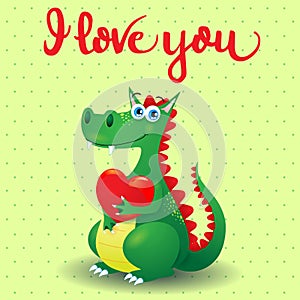 Dragon in love with heart and message.
