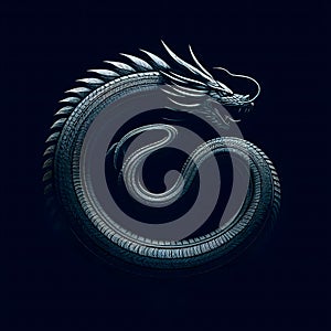 Dragon made of car tires. Motorcycle tire. Auto Racing Symbol. Tire tread texture. Dragon inscribed in a circle.