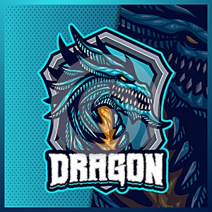 Dragon mascot esport logo design illustrations vector template, Beast logo for team game streamer youtuber banner twitch discord