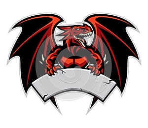 Dragon mascot hold the blank sign for text space