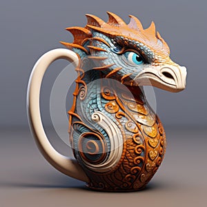 Dragon Mug With Blue Eyes: A Vray Tracing Clay Creation