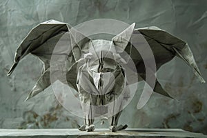 Dragon origami art. Grey animal made of paper. AI Generated