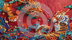 Dragon,The paper cutting. The Chinese Zodiac.