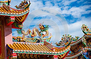 Dragon pattern decorated on the roof of the arch of Naja Shrine, Bang Saen, Chonbur