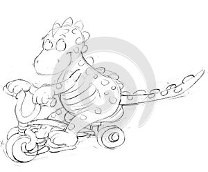 Dragon pedaling upwards a little bike