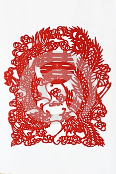 Dragon Phenix Double Happiness Paper Cutting (2)