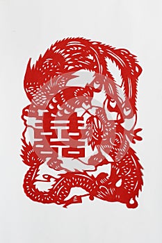 Dragon Phenix Double Happiness Paper Cutting (5)