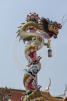 Dragon pole in Wat Phananchoeng the important historical temple and there are outstanding architectures