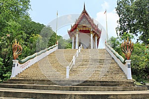 Dragon railings, Steps leading to main temple building at Ban Bung Sam Phan Nok, Phetchabun