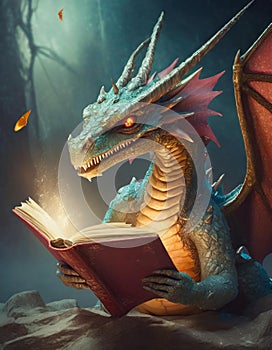 A dragon reading a book