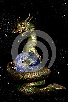 Dragon rolled the earth in the space
