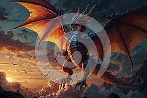 Dragon\'s Dominion Wings of Power and Scales of Majesty Illuminate the Skies in a Mesmerizing Dance photo