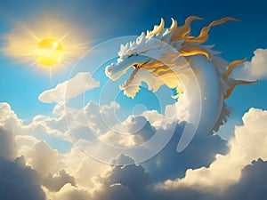 Dragon\'s Embrace: Enchanting Images of Clouds, Sky, Sun, and Mythical Beings