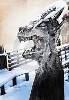 Dragon`s head wood sculpture