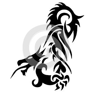 The dragon`s silhouette is painted black with a variety of lines. Dragon animal logo
