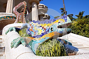 Dragon salamandra of gaudi in park guell photo