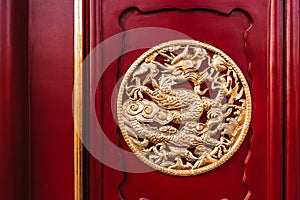 Dragon Sculpture Wooden Door of Shenyang Imperial Palace in CHINA