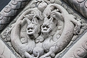 Dragon sculptures in the Wuhou Shrine in Chengdu China