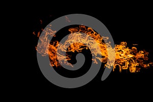 Dragon-shaped fire. Fire flames on black background. fire on black background isolated. fire patterns