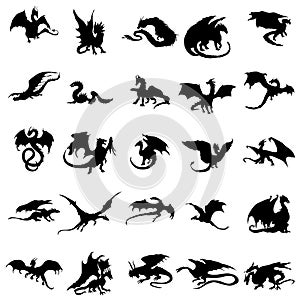 Dragon silhouettes set