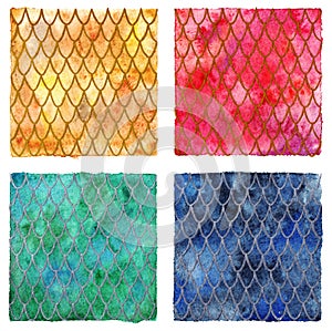 Dragon skin scales pattern texture background four colors set