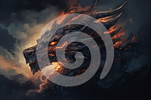 Dragon smoke fire clouds fantasy. Generate Ai