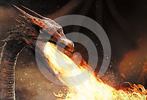 Dragon spitting fire photo