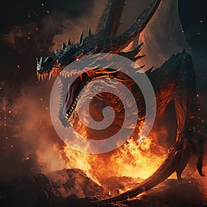 dragon spitting fire, high quality