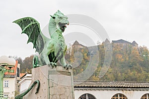 The dragon statue of Dragon Bridge (Zmajski most photo