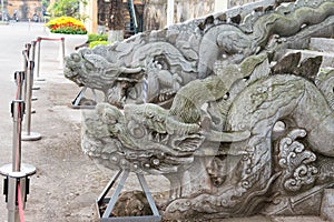 Dragon Statue at Imperial Citadel of Thang Long(UNESCO World Heritage Site). a famous Historical site in Hanoi, Vietnam.