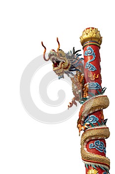 Dragon statue isolated on white background in Tak province, Thailand. (With Clipping Path