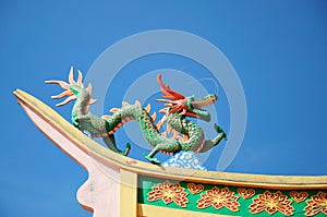 Dragon statue on top of a temple roof