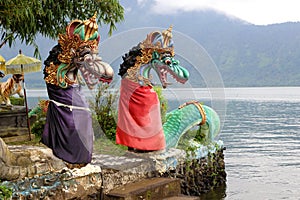 Dragon Statues at Ulun Danu Temple Bali
