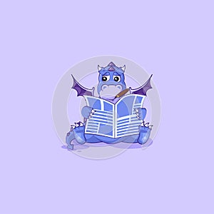 Dragon sticker emoticon reading newspaper