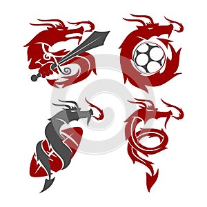 Dragon Sword Soccer Football Logo Design Mascot Template Vector Set